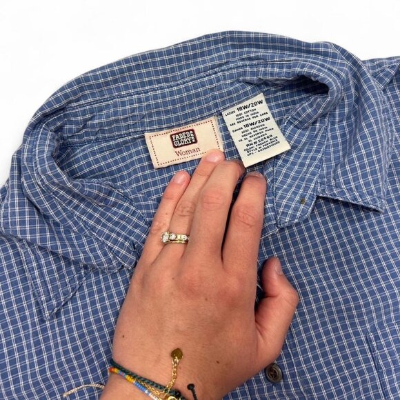 Vintage Faded Glory Blue Button Up Shirt Women’s Cotton Checked Shirt Coverup - Picture 5 of 6